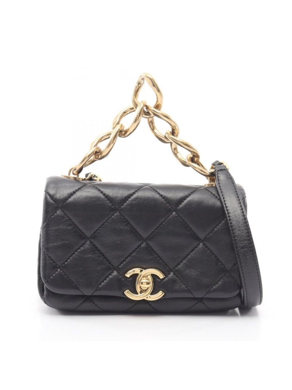 Chanel Shoulder Bag Mini Quilted 2-Way Black Lambskin Small Flap Chain